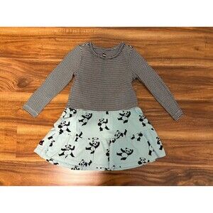 Tea Collection Panda Dress, Black and White with Mint Panda Print Skirt, Size 3T